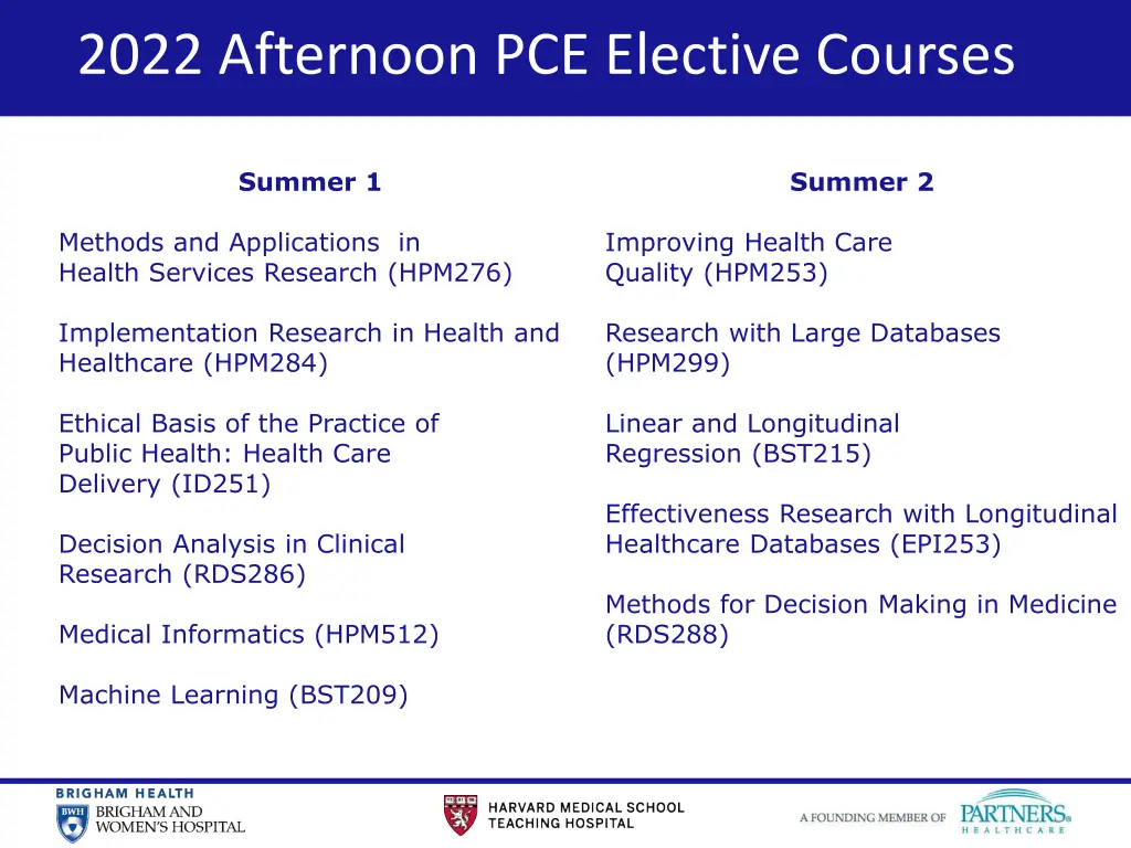 2022 afternoon pce elective courses