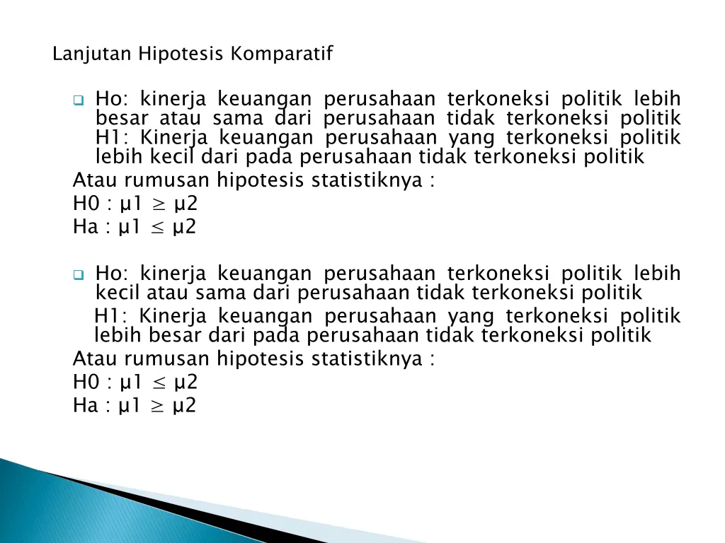 lanjutan hipotesis komparatif