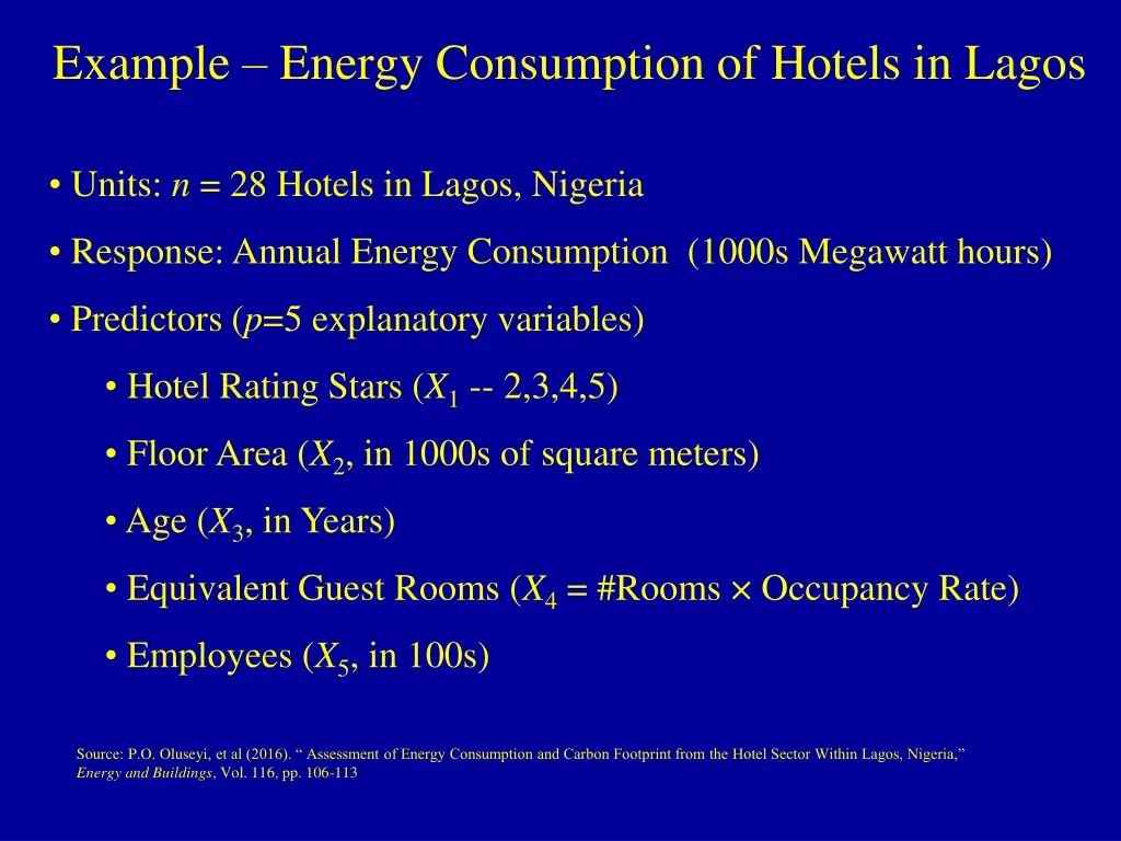 example energy consumption of hotels in lagos