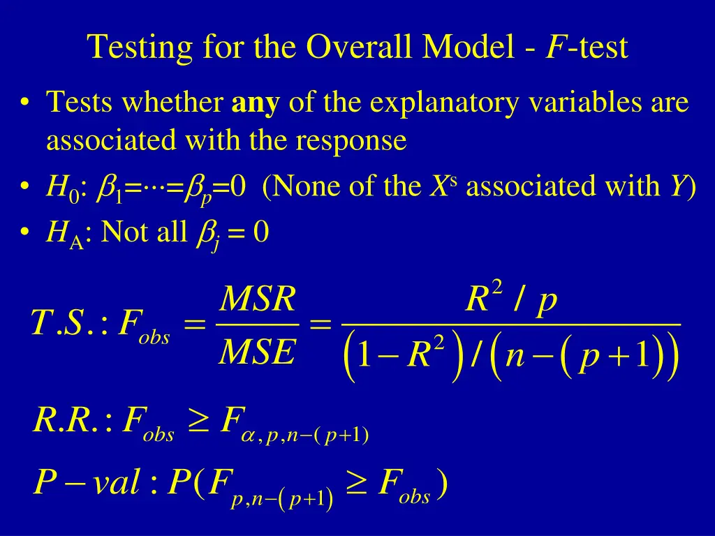 testing for the overall model f test