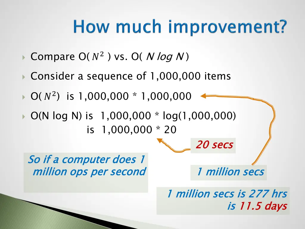 compare o 2 vs o n log n