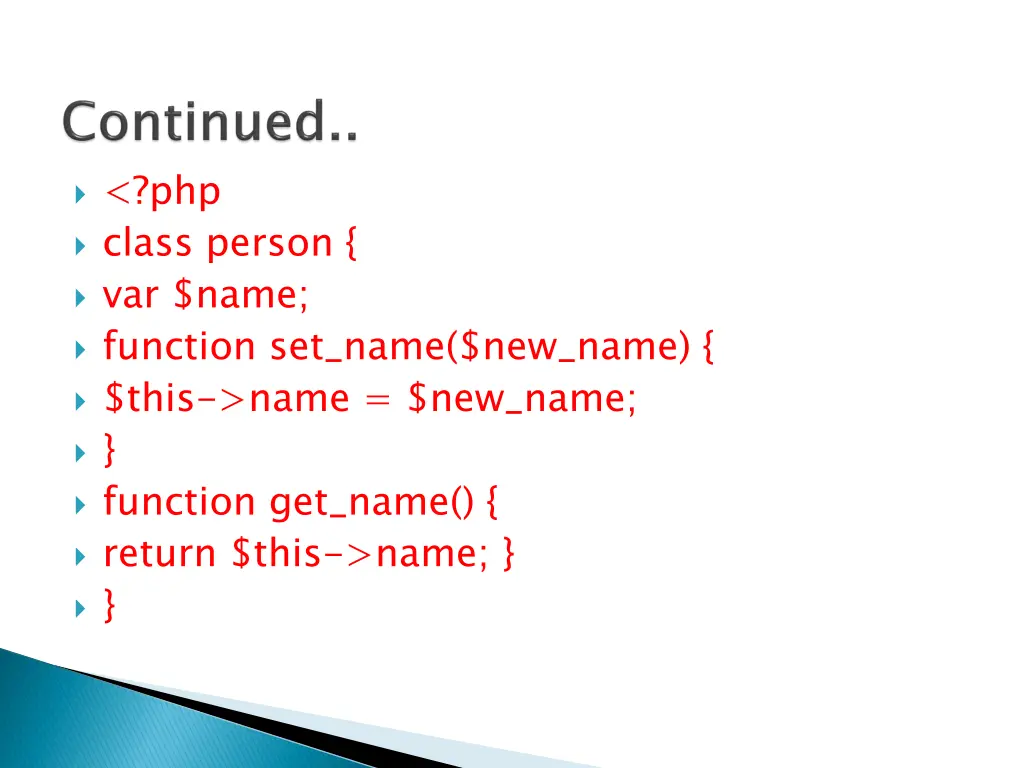 php class person var name function set name