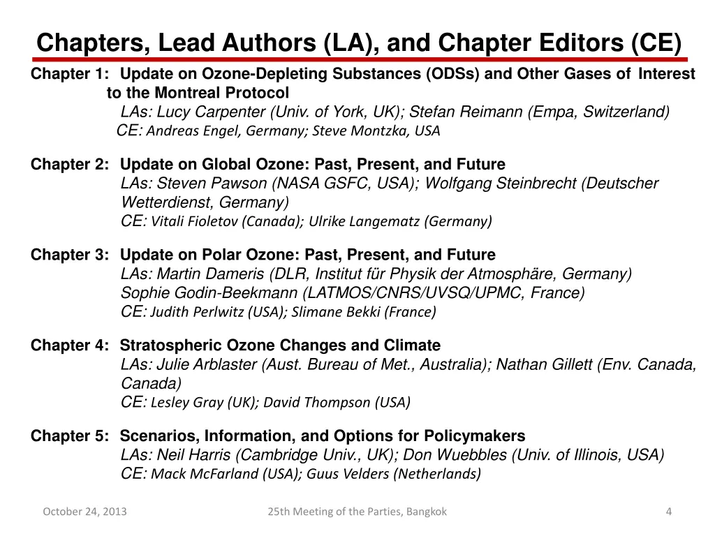chapters lead authors la and chapter editors ce