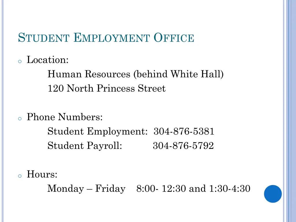 s tudent e mployment o ffice