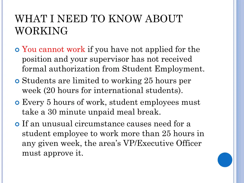 what i need to know about working