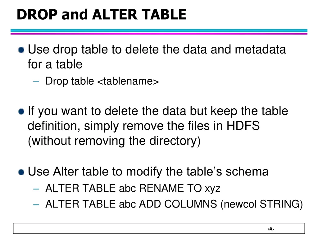 drop and alter table