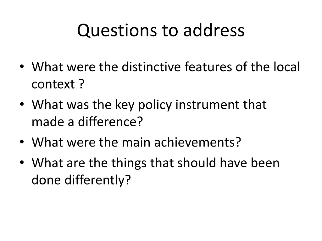 questions to address
