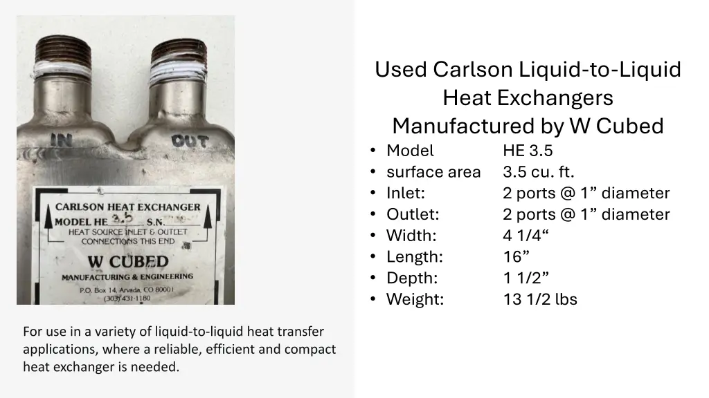 used carlson liquid to liquid heat exchangers