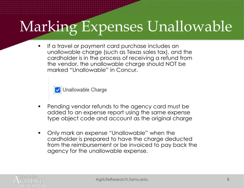 marking expenses unallowable