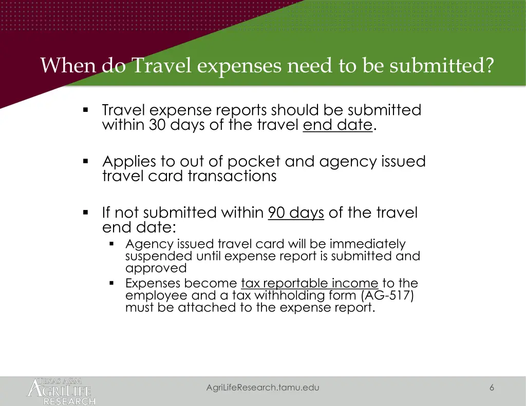 when do travel expenses need to be submitted