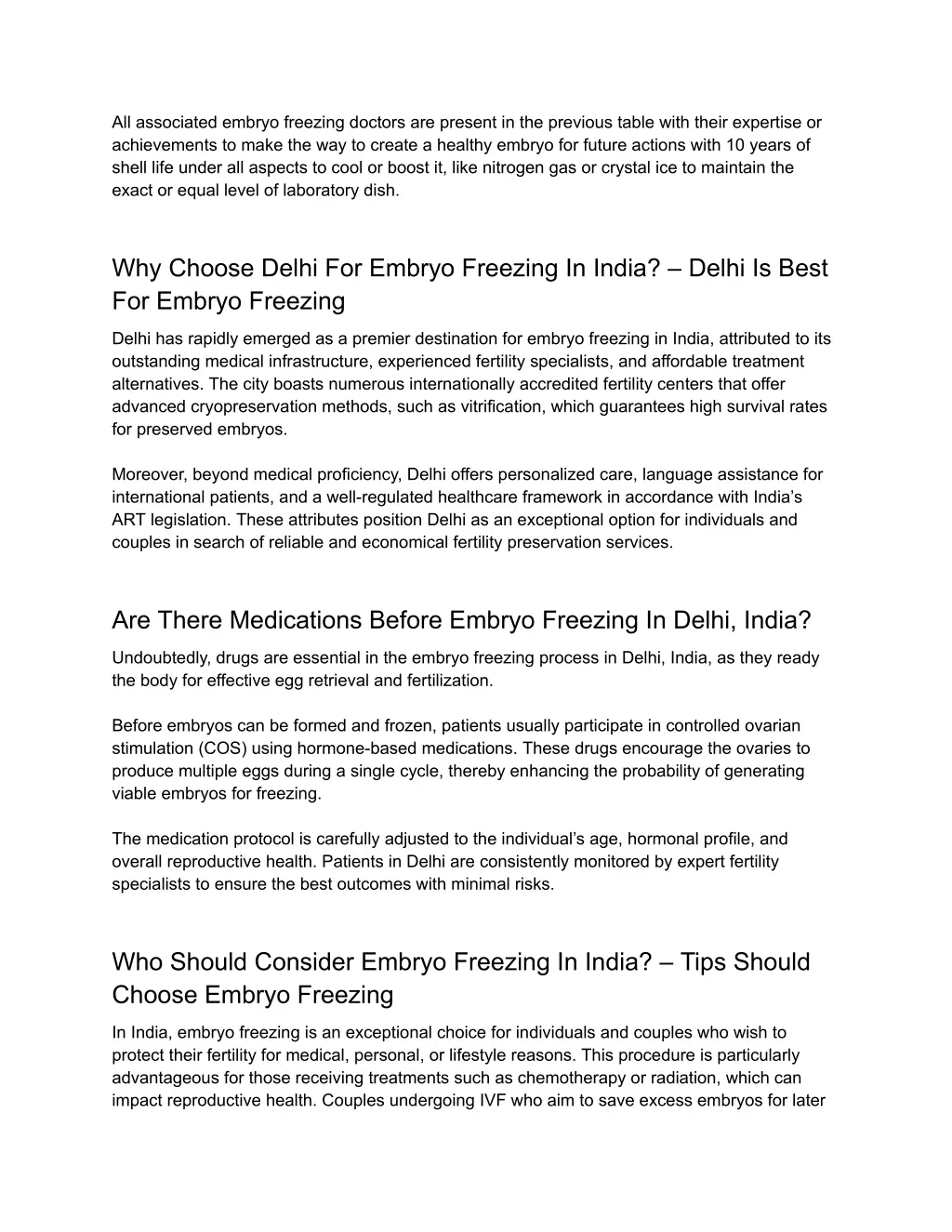 all associated embryo freezing doctors