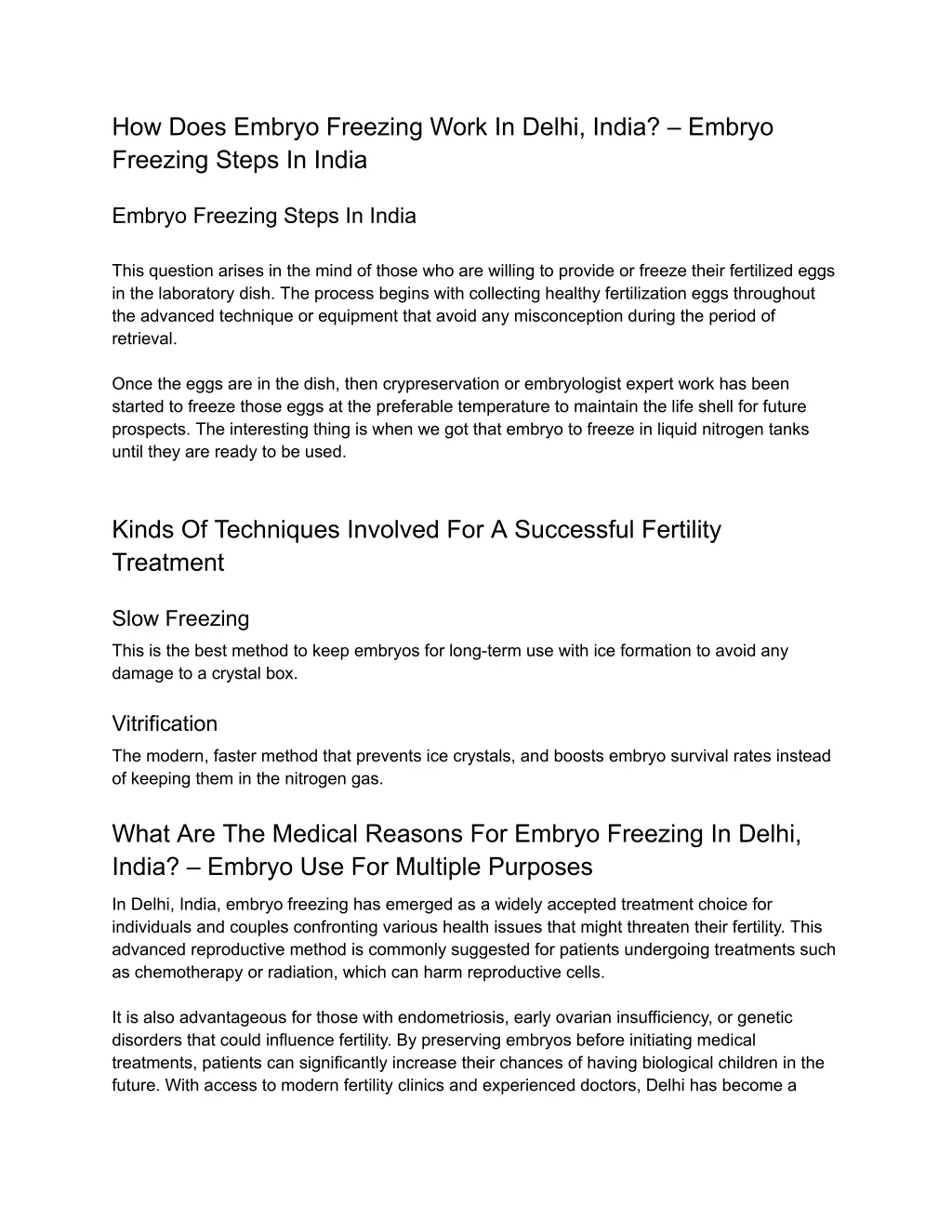 how does embryo freezing work in delhi india
