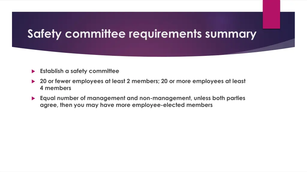 safety committee requirements summary