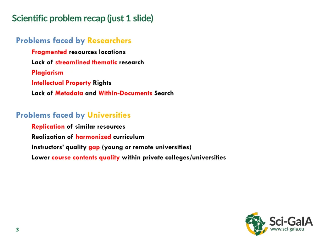 scientific problem recap just 1 slide scientific