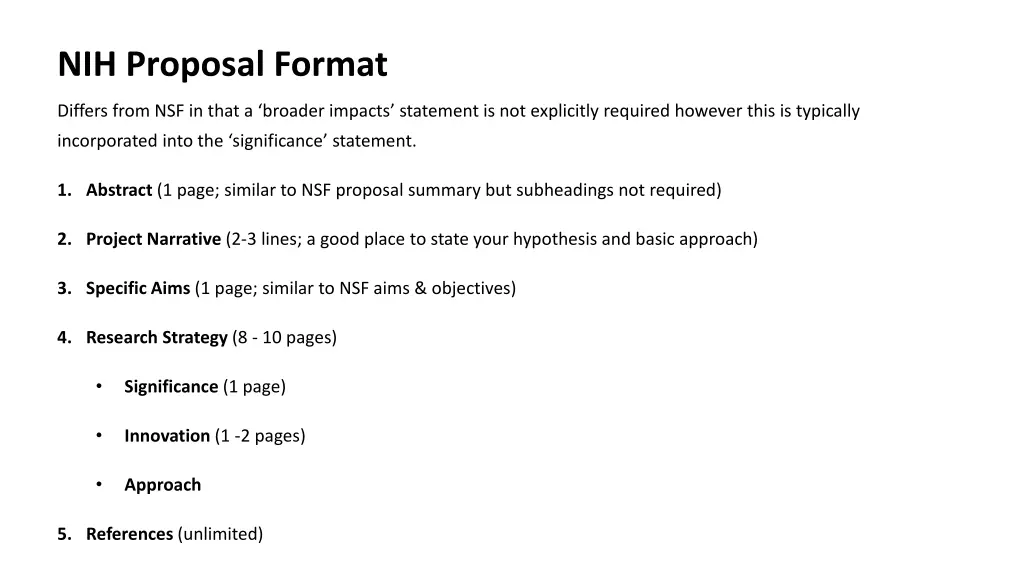 nih proposal format