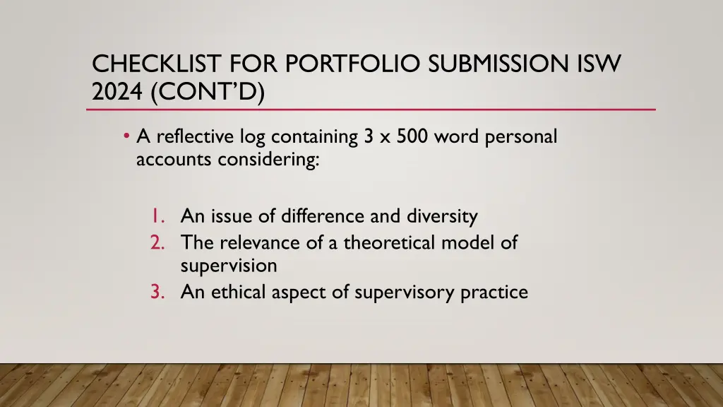 checklist for portfolio submission isw 2024 cont d