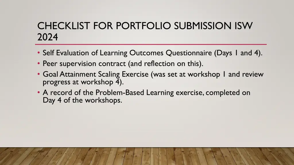 checklist for portfolio submission isw 2024