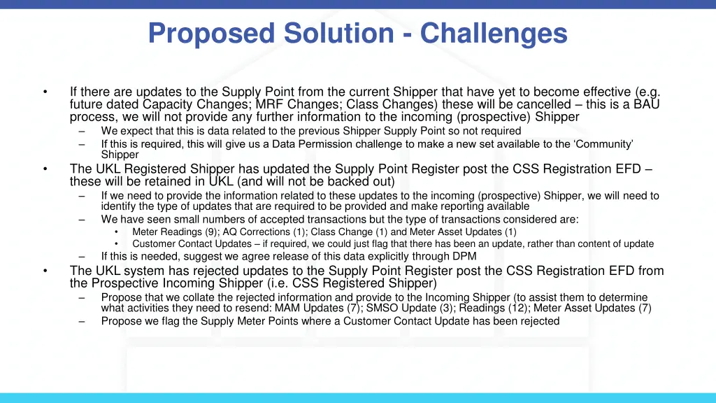 proposed solution challenges