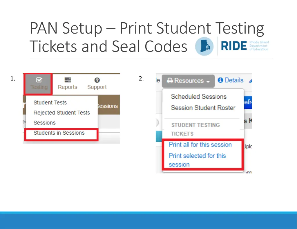 pan setup print student testing tickets and seal