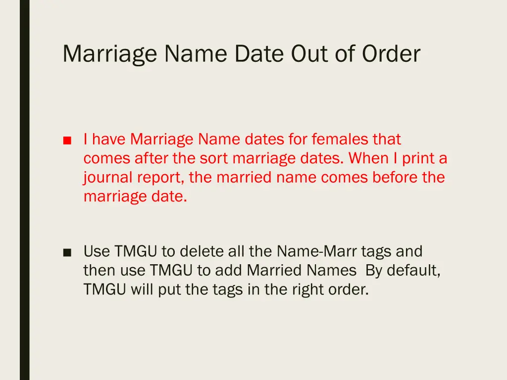 marriage name date out of order