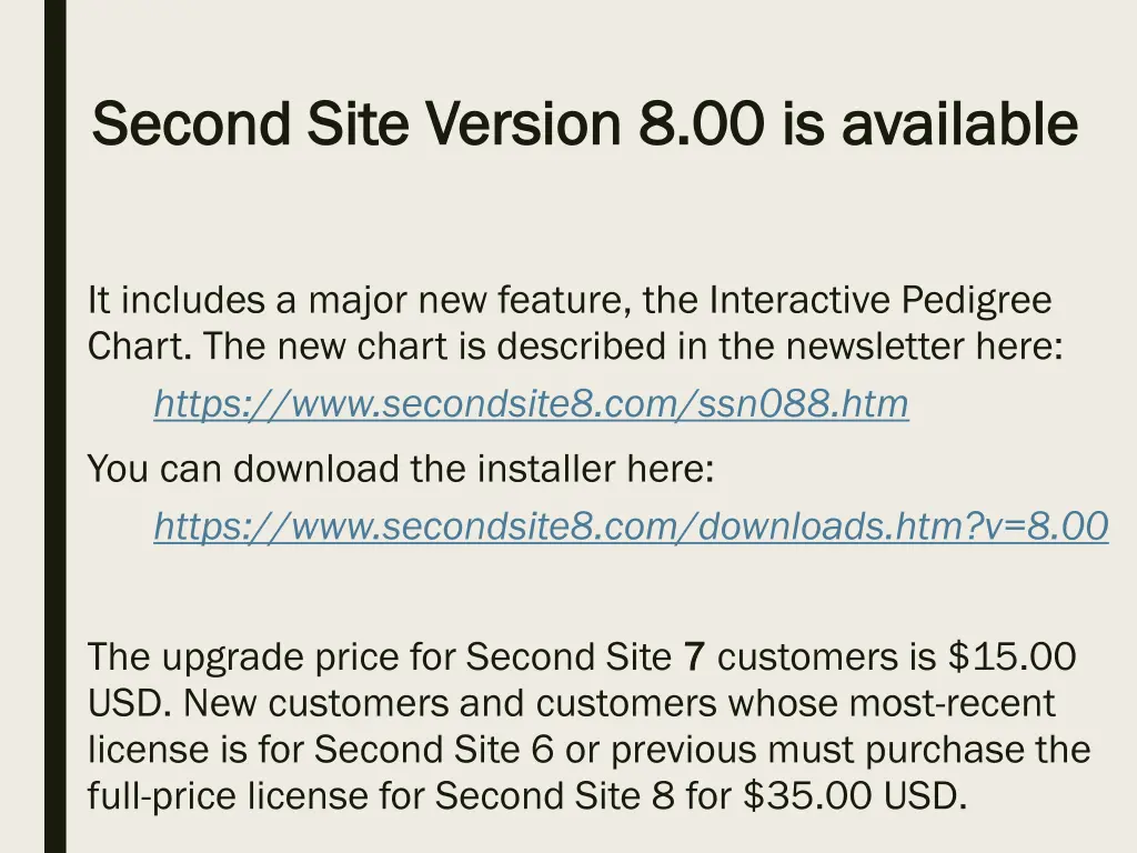 second site version 8 00 is second site version