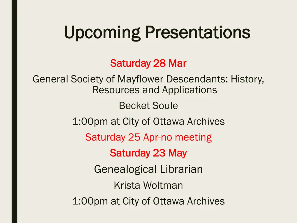 upcoming presentations upcoming presentations