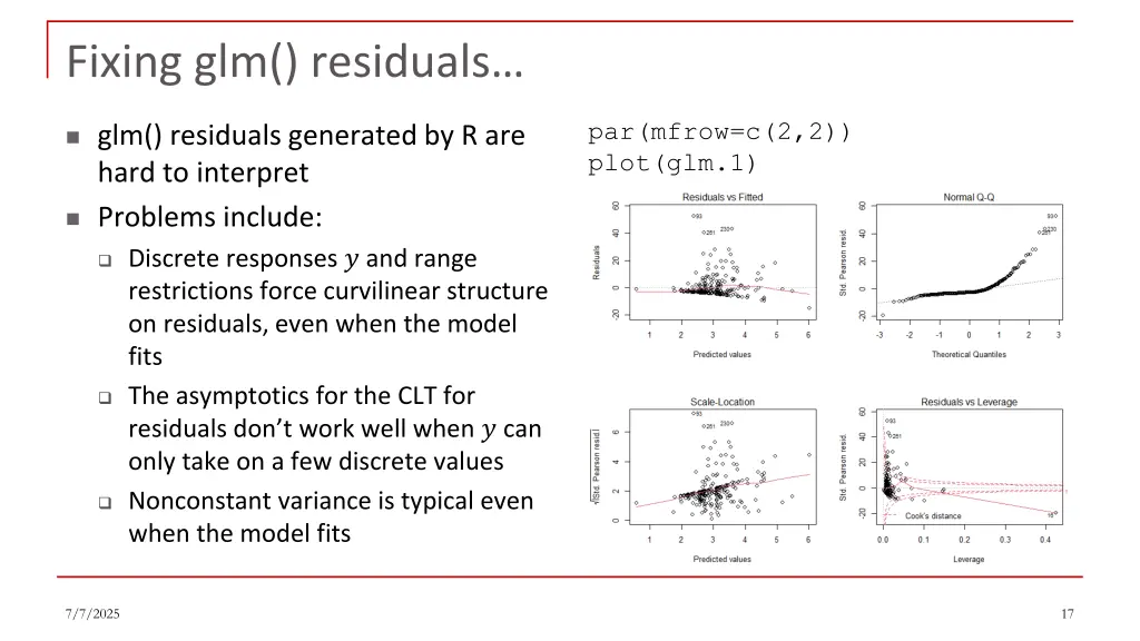 fixing glm residuals
