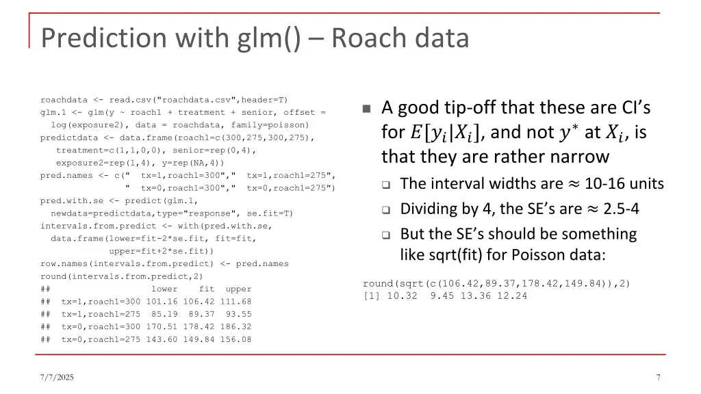 prediction with glm roach data