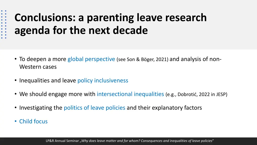 conclusions a parenting leave research agenda
