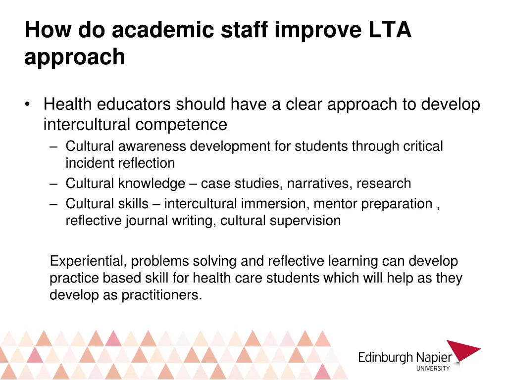 how do academic staff improve lta approach