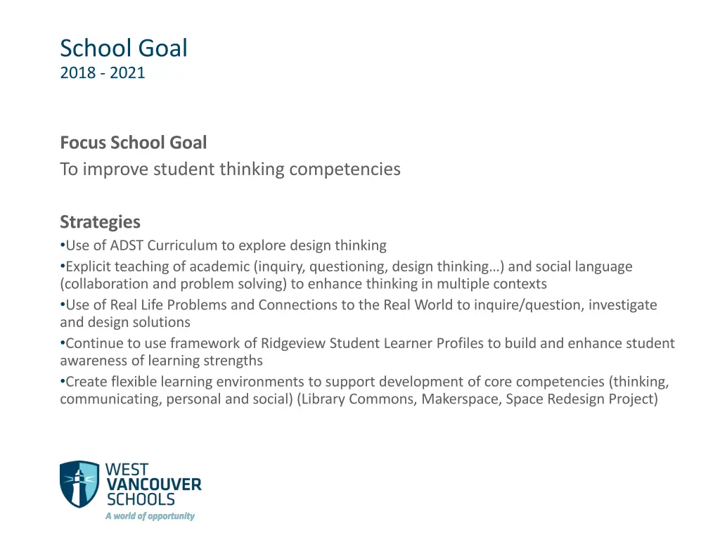 school goal 2018 2021