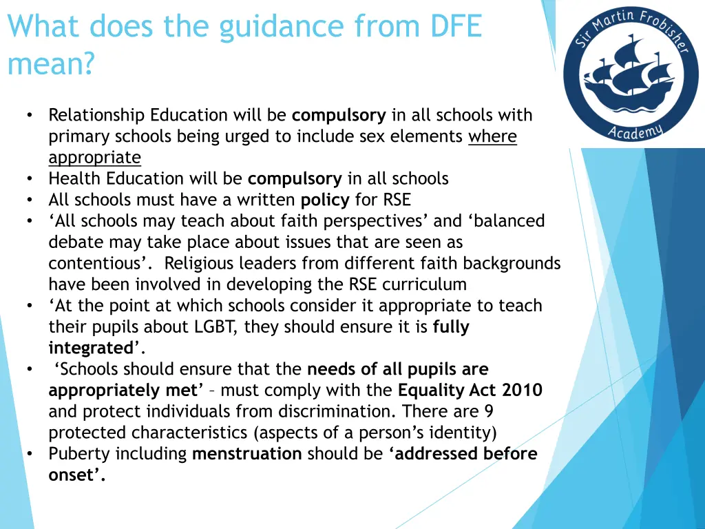what does the guidance from dfe mean
