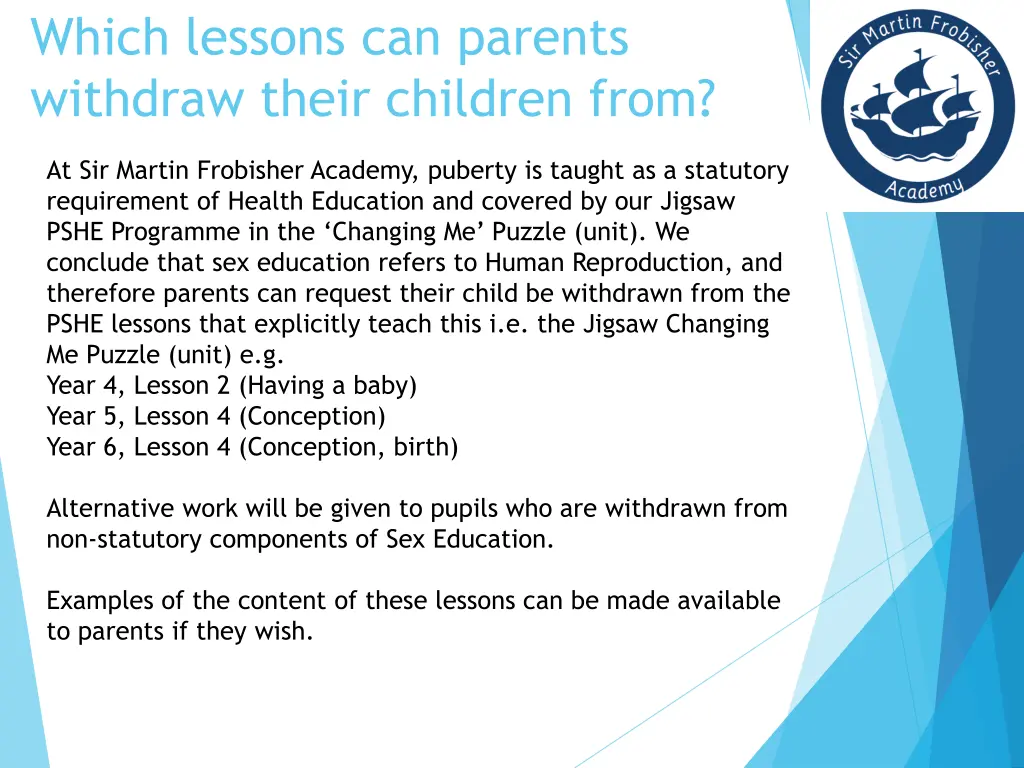 which lessons can parents withdraw their children