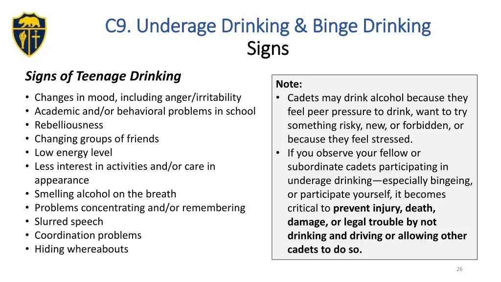 c9 underage drinking binge drinking c9 underage