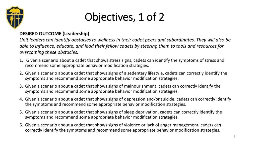 objectives 1 of 2 objectives 1 of 2