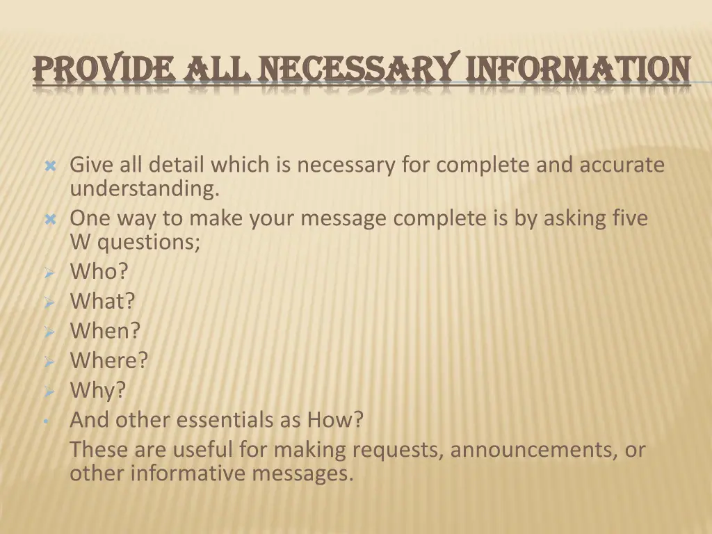 provide all necessary information provide