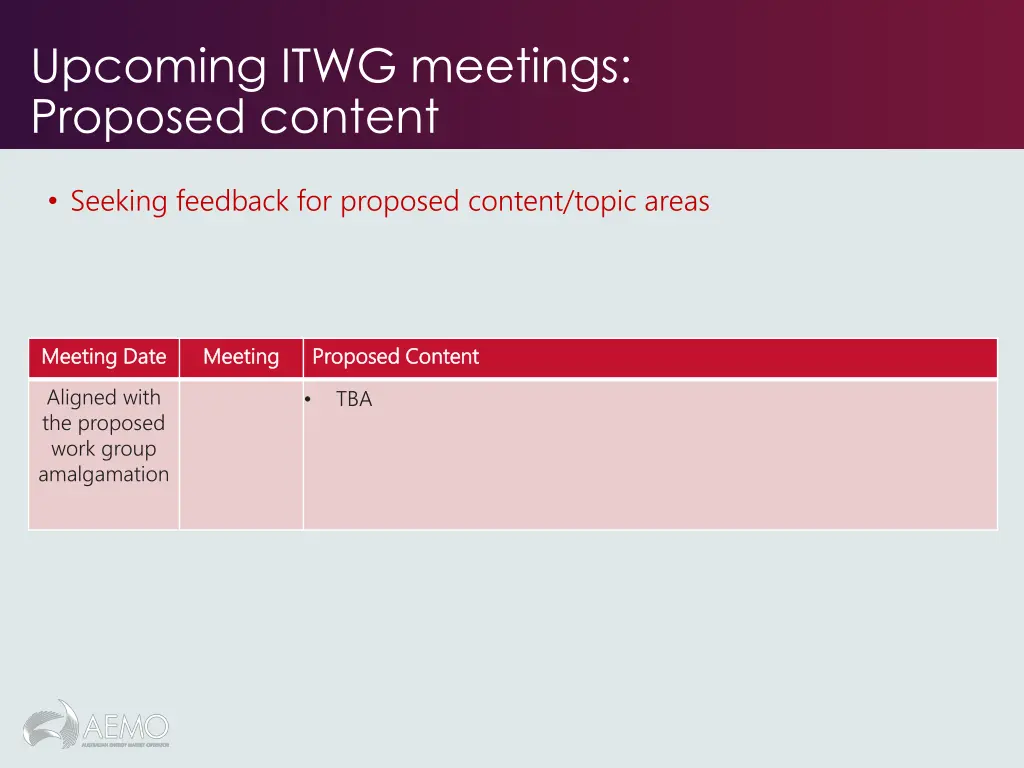 upcoming itwg meetings proposed content