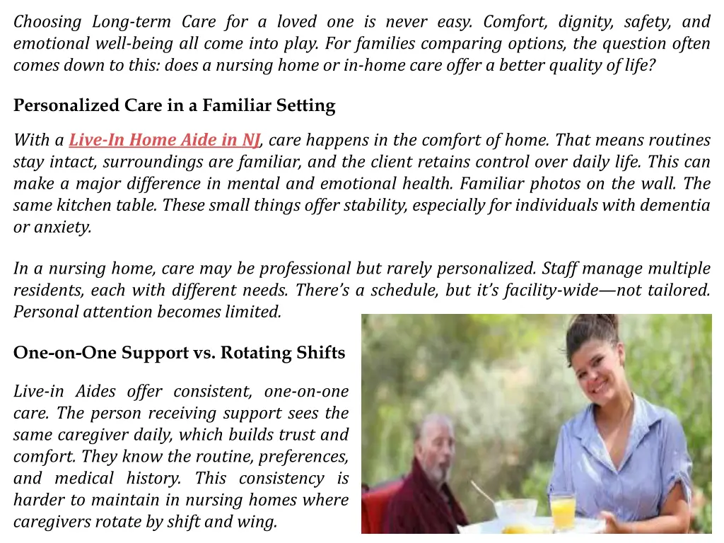 choosing long term care for a loved one is never