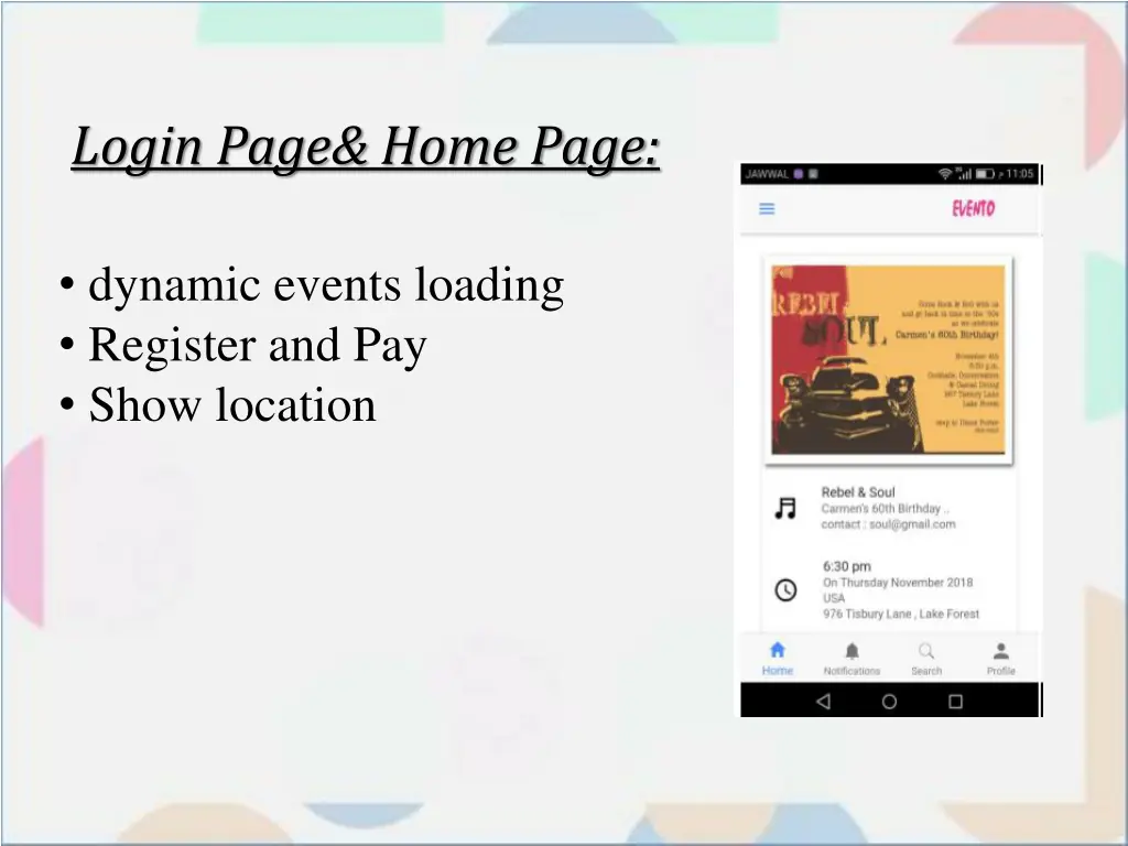 login page home page dynamic events loading