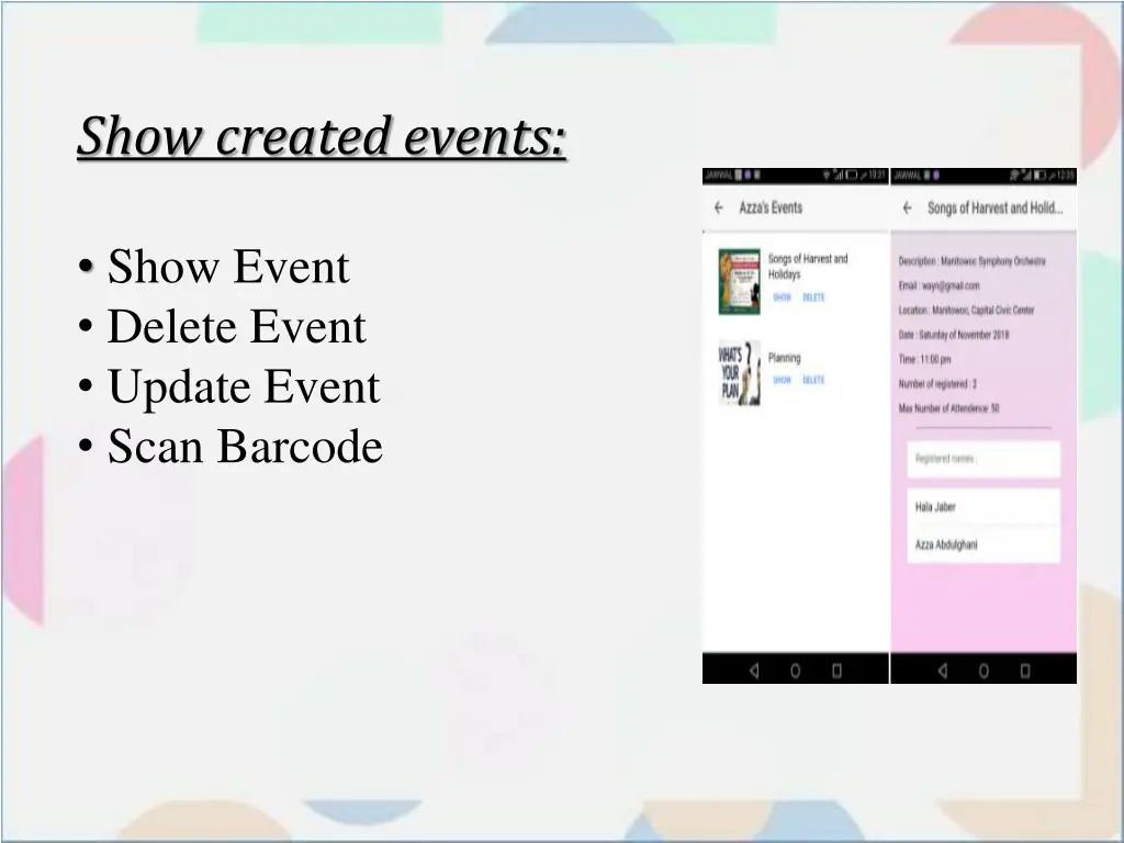 show created events