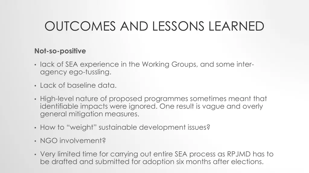 outcomes and lessons learned 1