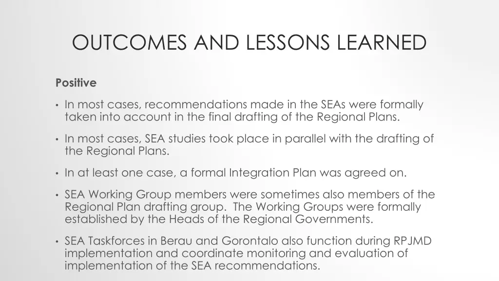 outcomes and lessons learned