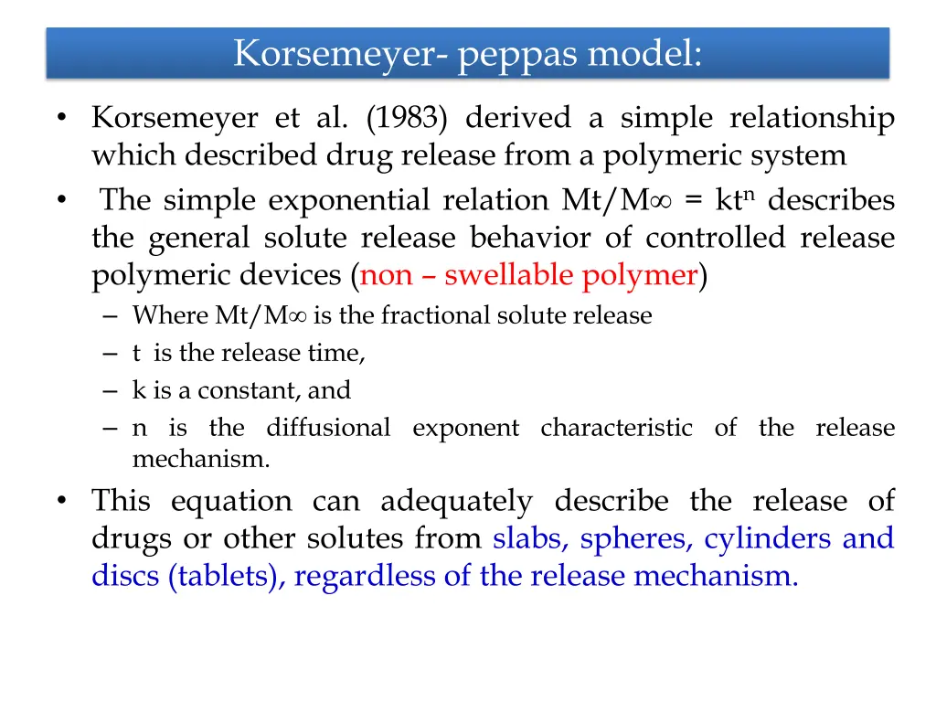 korsemeyer peppas model