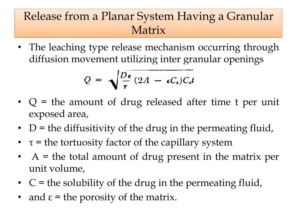 release from a planar system having a granular