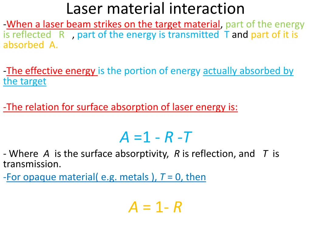 laser material interaction when a laser beam