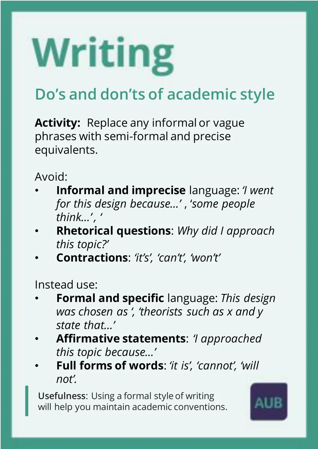 do s and don ts of academic style