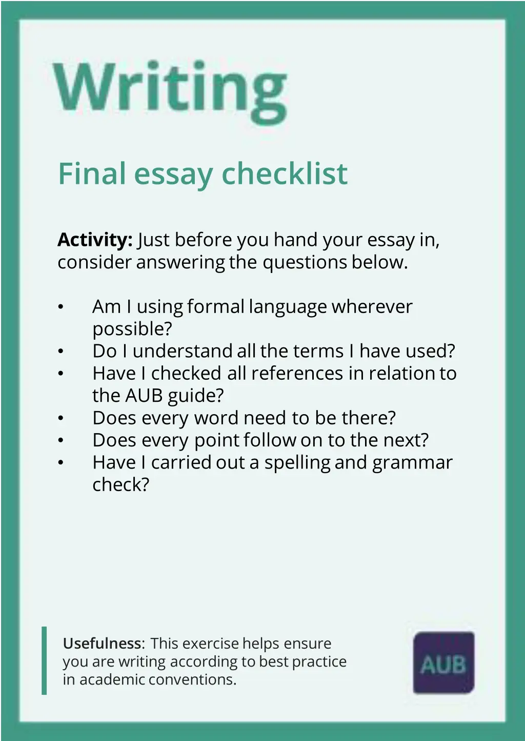 final essay checklist