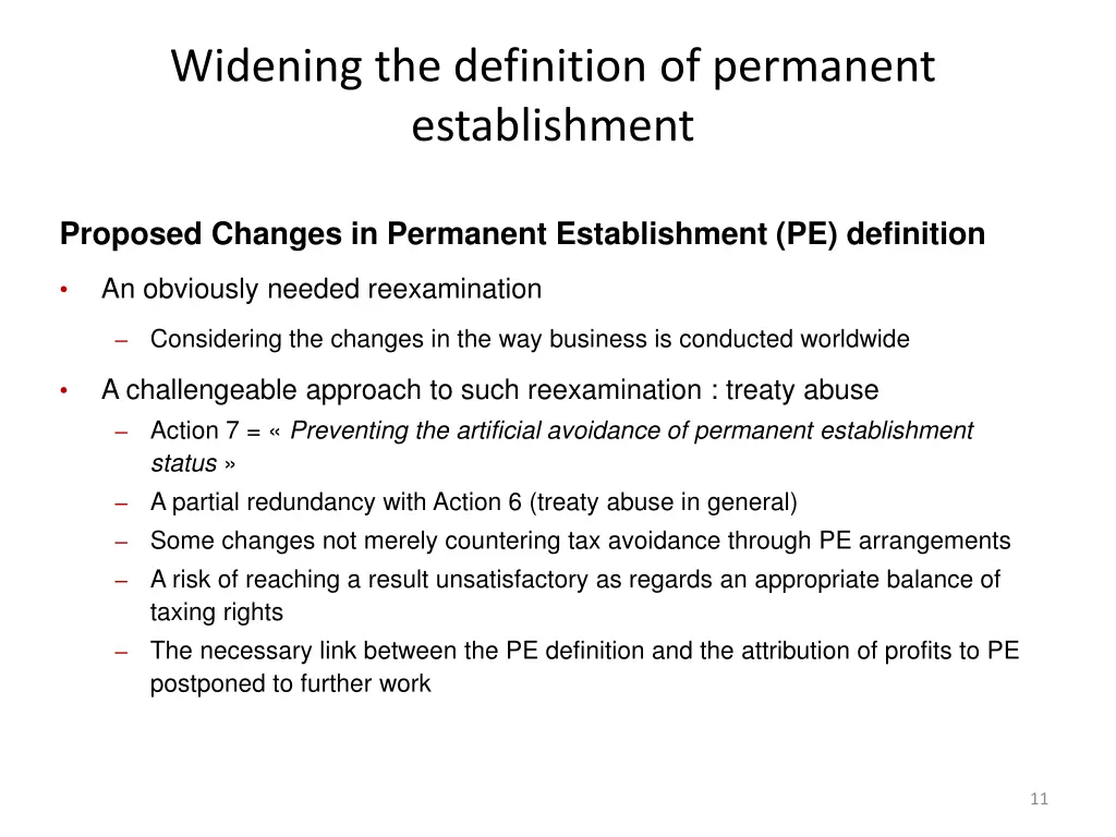 widening the definition of permanent establishment