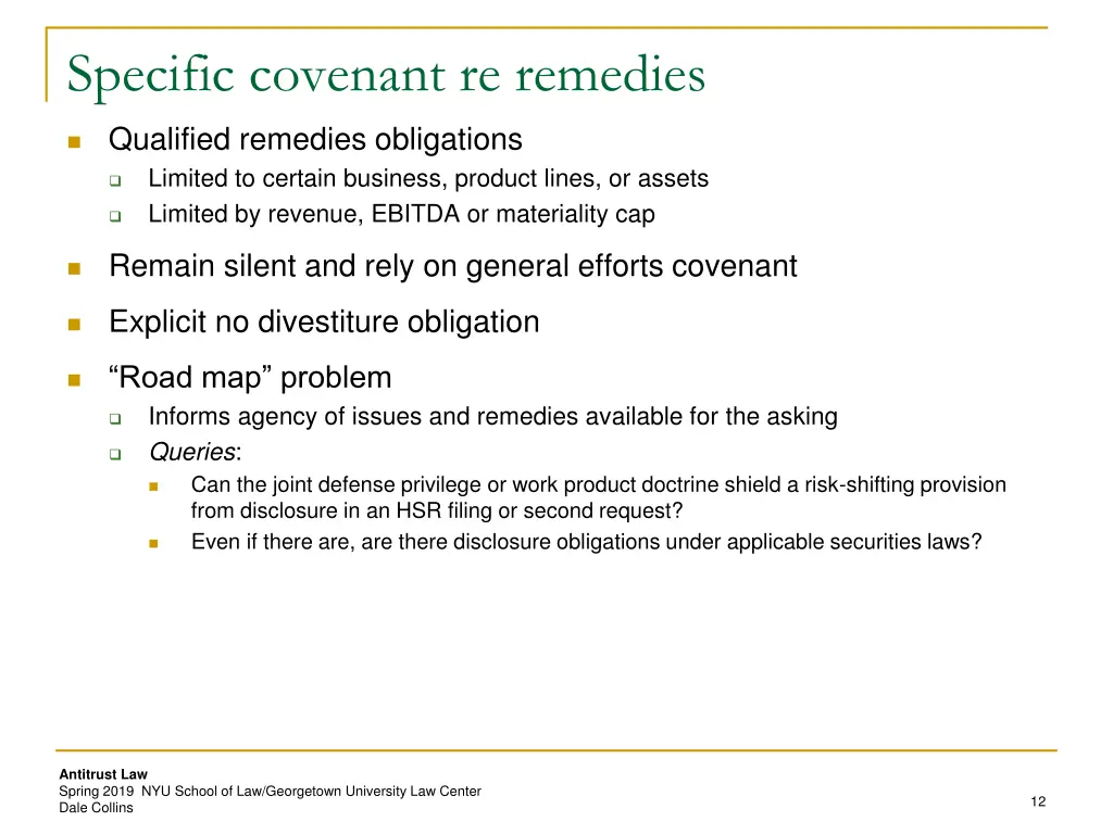 specific covenant re remedies 1