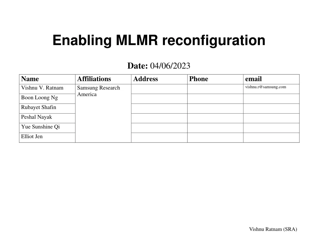 enabling mlmr reconfiguration